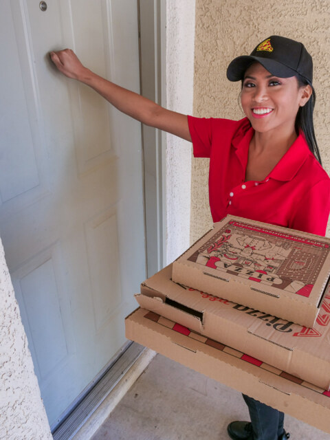 Pizza Delivery Girl Ember Snow Gets Double Teamed By Two Hungry Guys 11