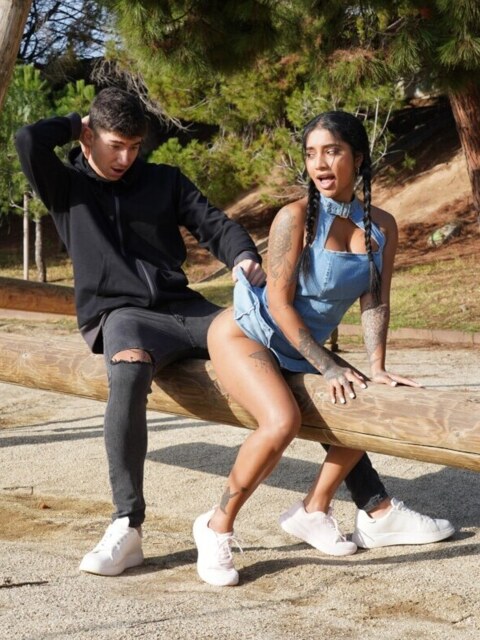 Yasmina Khan Fucked Outdoors In A Tight Denim Dress 2
