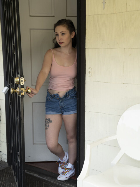 Lenna Lux Drops Her Denim Shorts From Porch To Bedroom 4