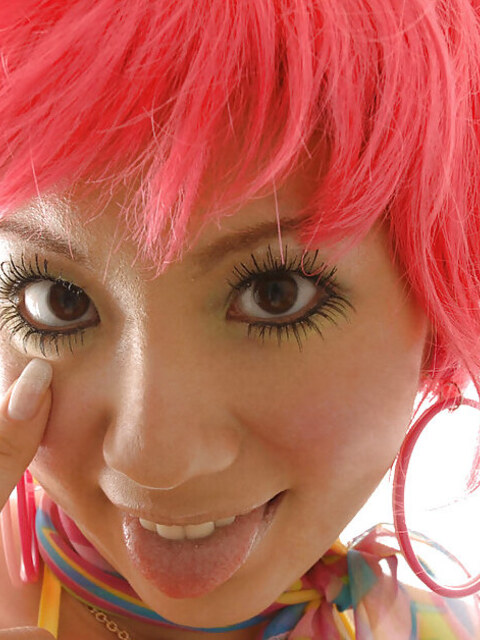 Topless Bathroom Tease With Yuma Asami In Pink Wig And Boots 5